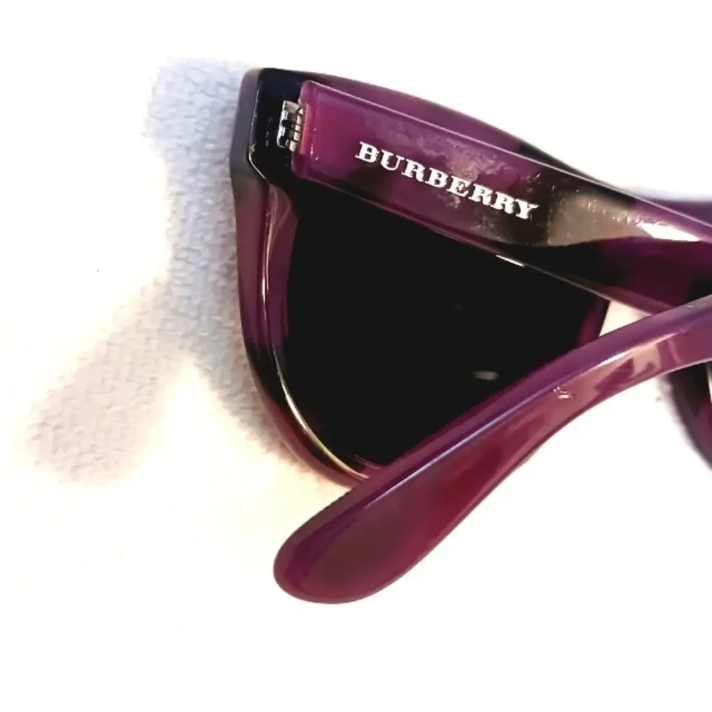 Burberry Sunglasses Tortoiseshell PURPLE BLACK Round Cat Eye Gray Lens Authentic